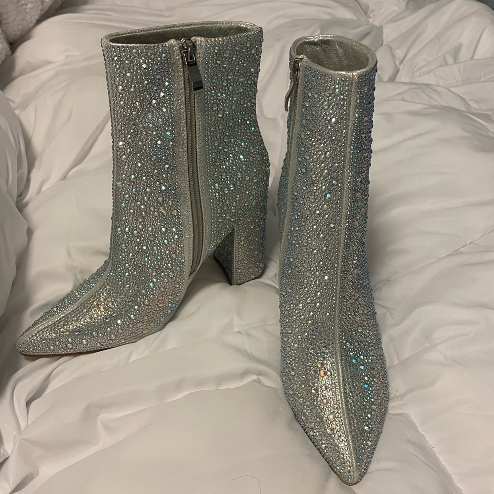 Silver rhinestone zip up booties
